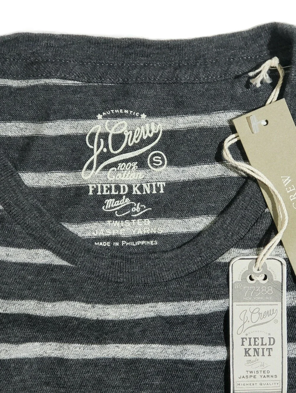 J Crew Mens Jaspe Field Knit Striped Tee Shirt SMALL Charcoal Gray NWT Deadstock